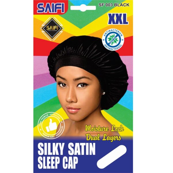 Silky Satin Sleep Cap Black XXL